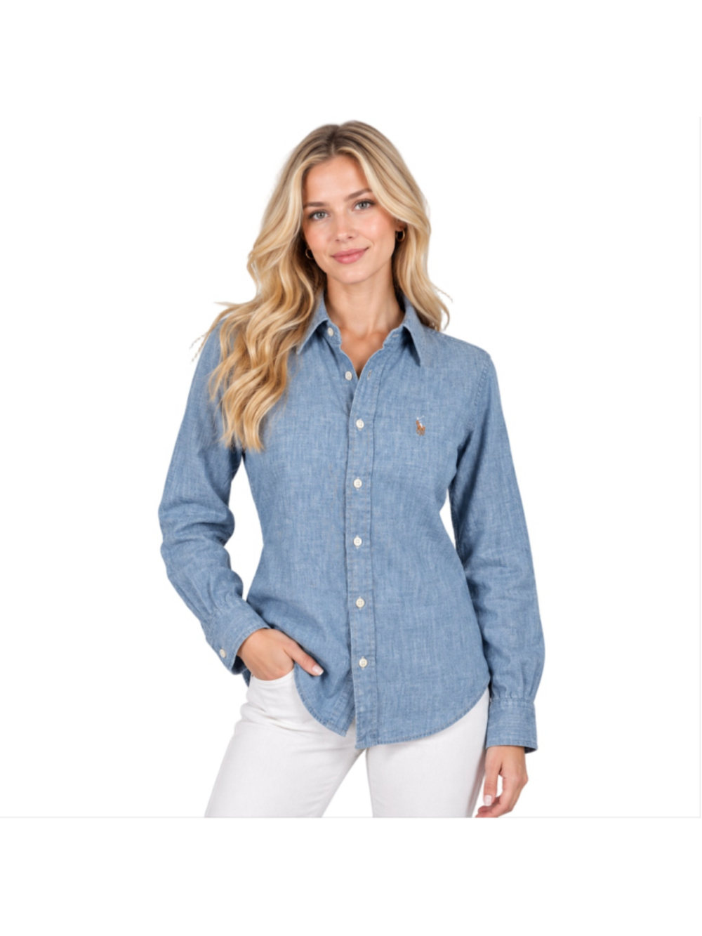 Polo Ralph Lauren Chambray Button Shirt Womens Blue Cotton Pony Size 2 NWT